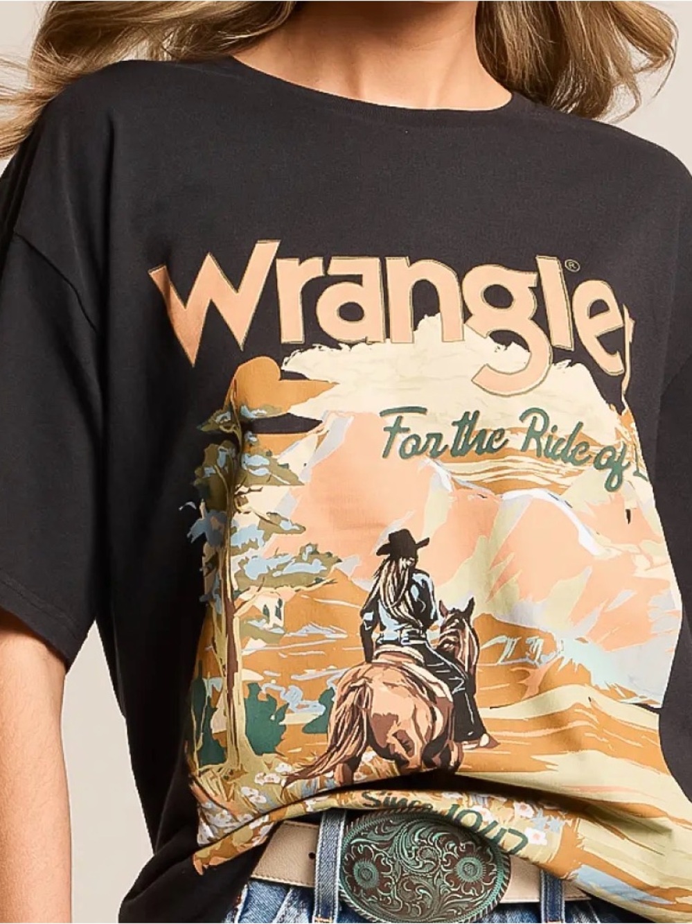 Wrangler Black Short Sleeve Tee with Western Rider Graphic
